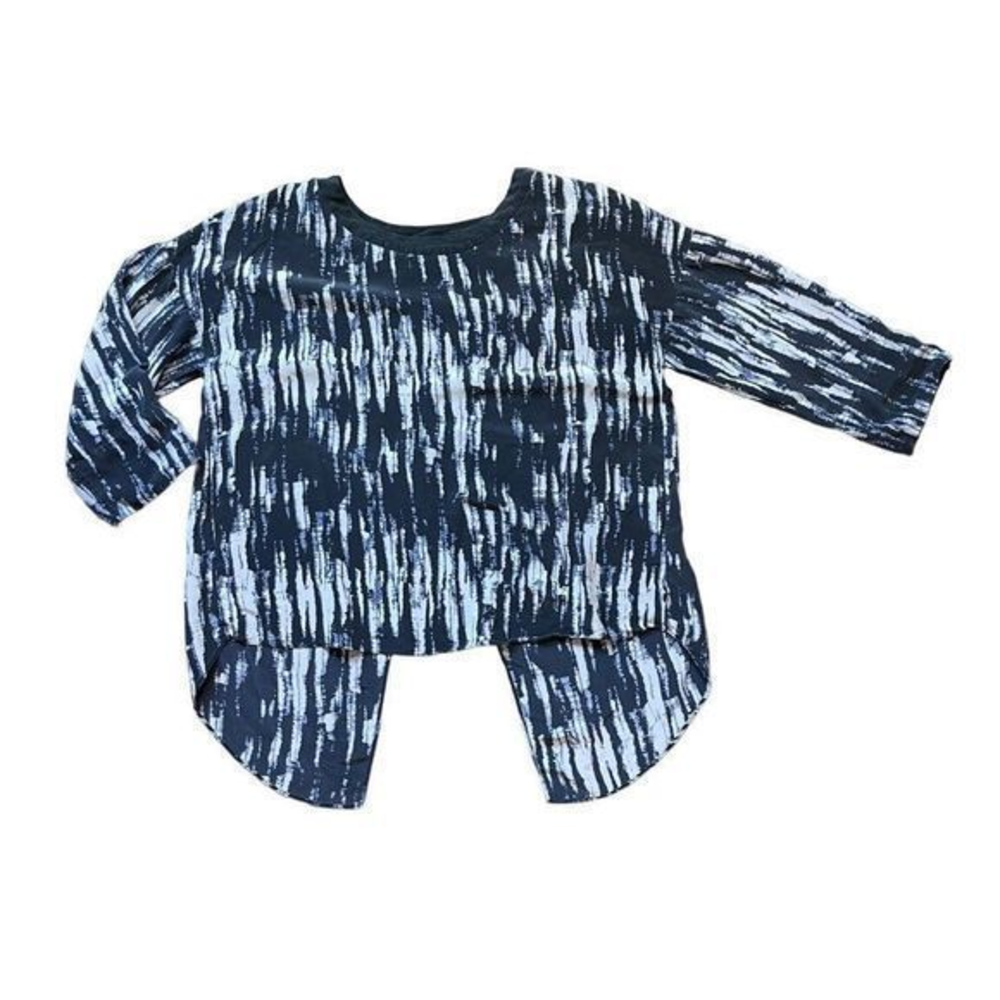 Robbi & Nikki Women's‎ 100% Silk Watercolor Striped Design Open Back Top Size L